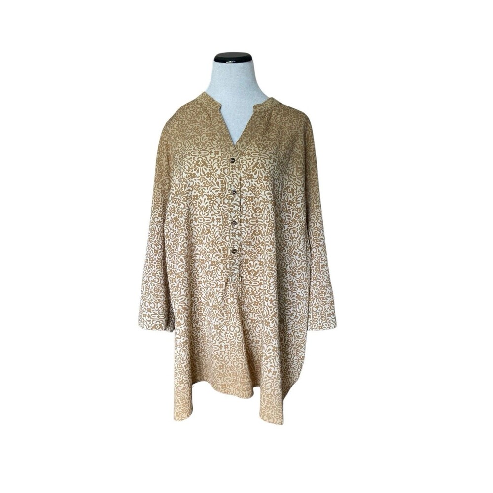 Maggie‎ Barnes Catherines Popover Tunic Top Size 5XL Brown Ombre Filigree Floral